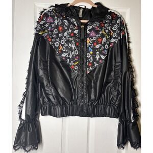 No Ka Oi Women's Luxury Activewear Hood Zipper Track Jacket Black Lace Sz Small
